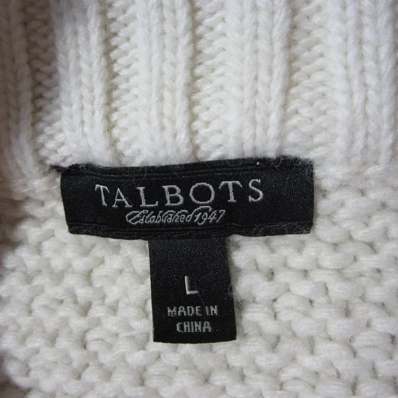 Talbots Cardigan L Ivory Lambswool Angora Soft Textured Knit Mock Neck‎ Preppy - Picture 9 of 10